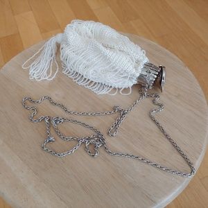vintage BCBG silver and white beaded bag